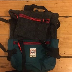 Woolrich grey, green and accent red  back pack